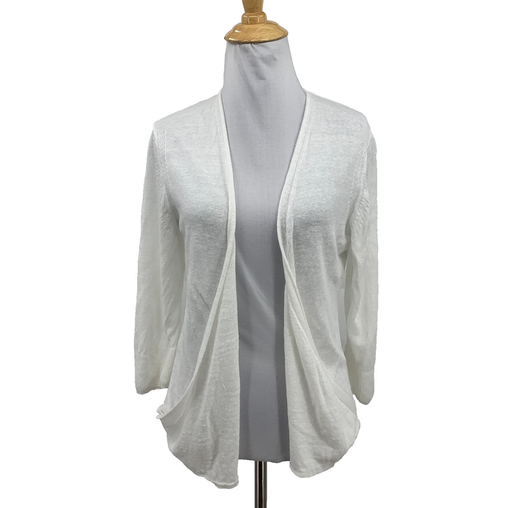 Tommy Bahama Cardigan Womens M Medium White Addison Linen Blend Knit Open Front